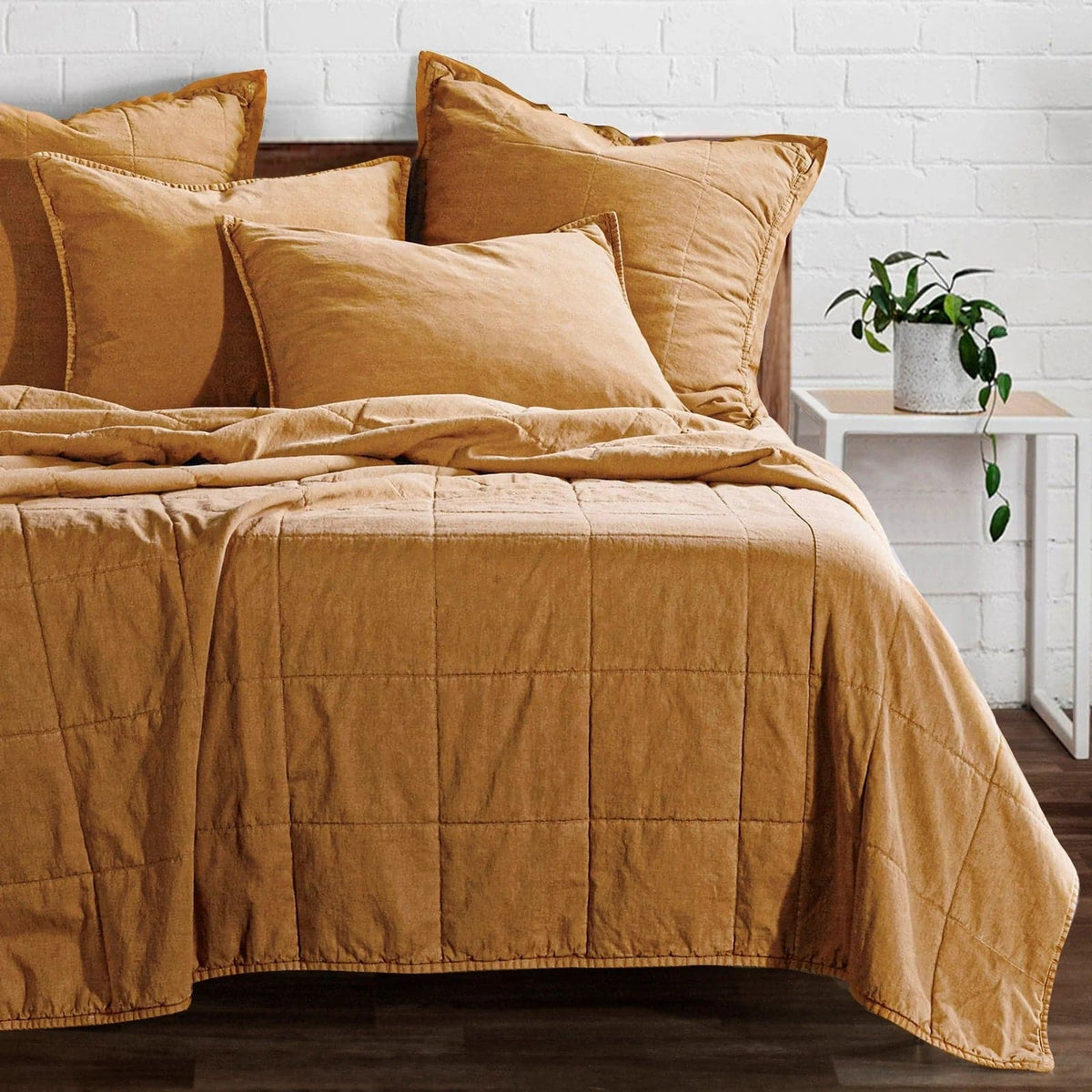 Stonewashed Cotton Canvas Coverlet in Terracotta