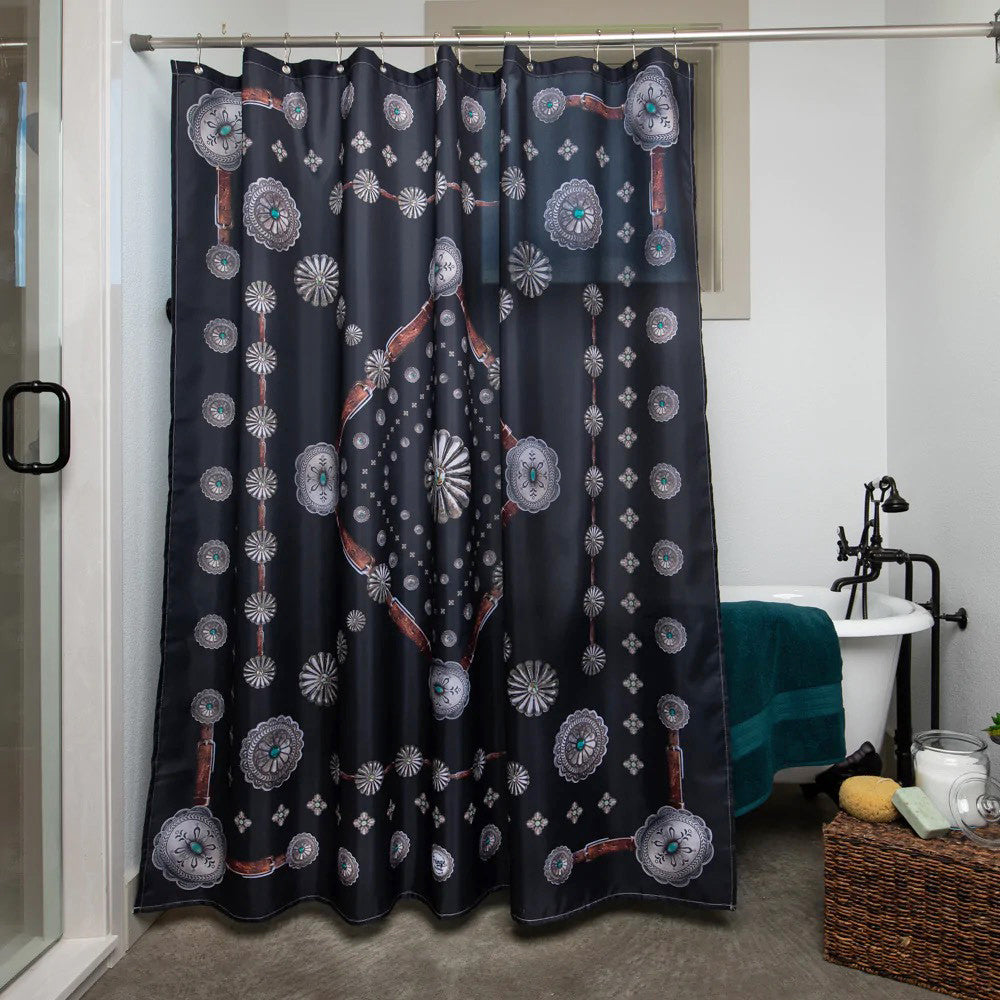 Flagstaff Black Western Concho Shower Curtain