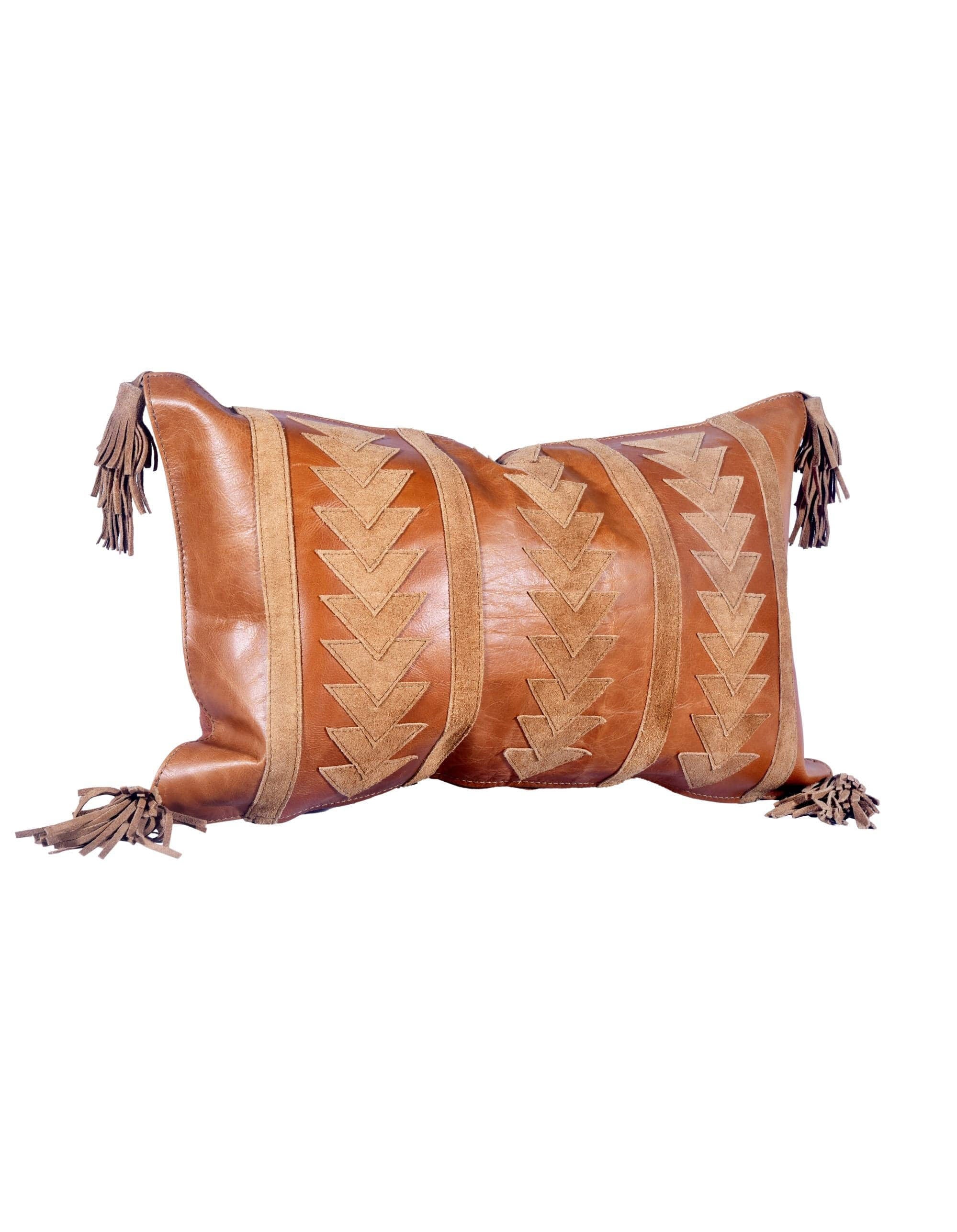 Arrow Genuine Leather Tasseled Throw Pillow