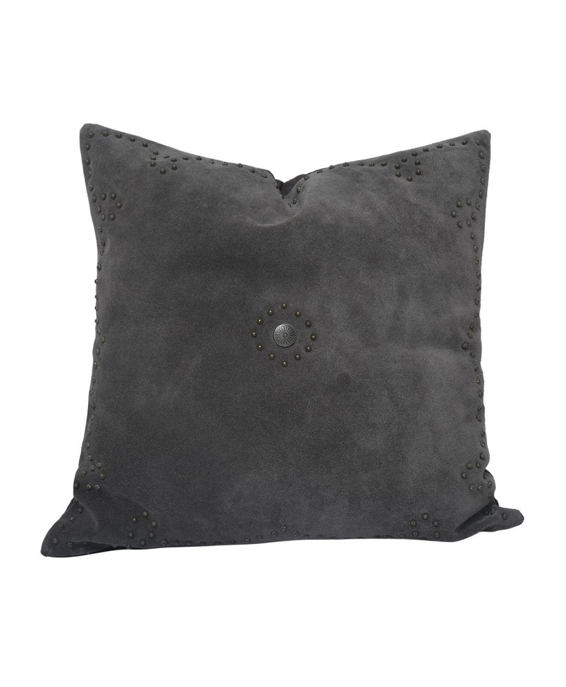 Western Suede Antique Silver Concho Square Pillow gray