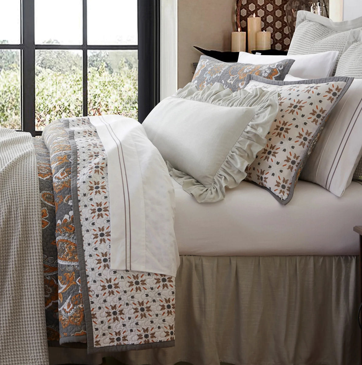 Gray Paisley 100% Cotton Bedding Set: Duvet Cover + Pillow Shams