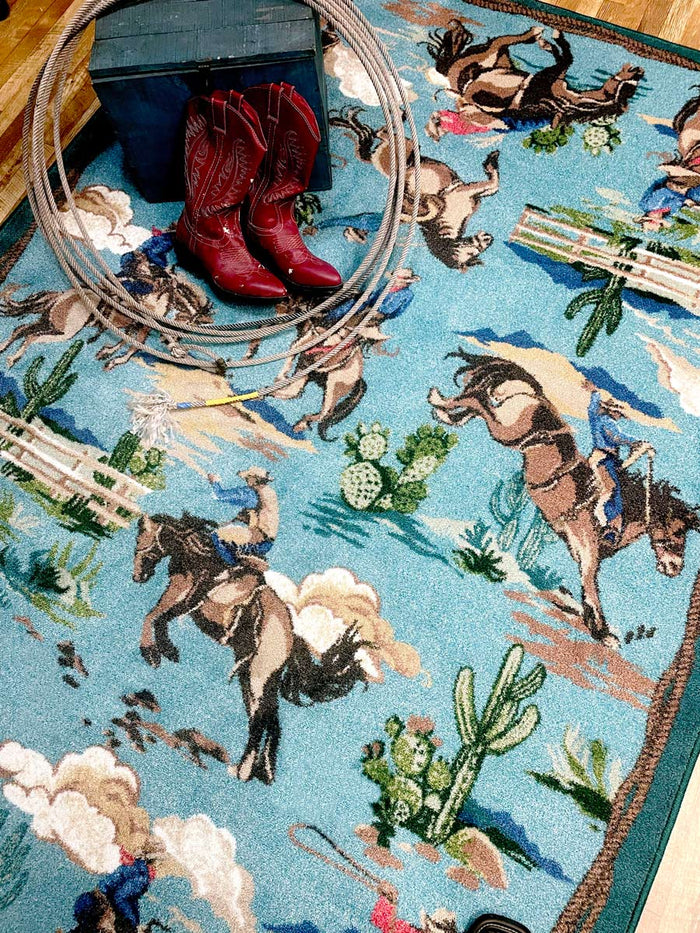 Cowboy Rugs Retro Cowboy - Blue Vintage Western Rug