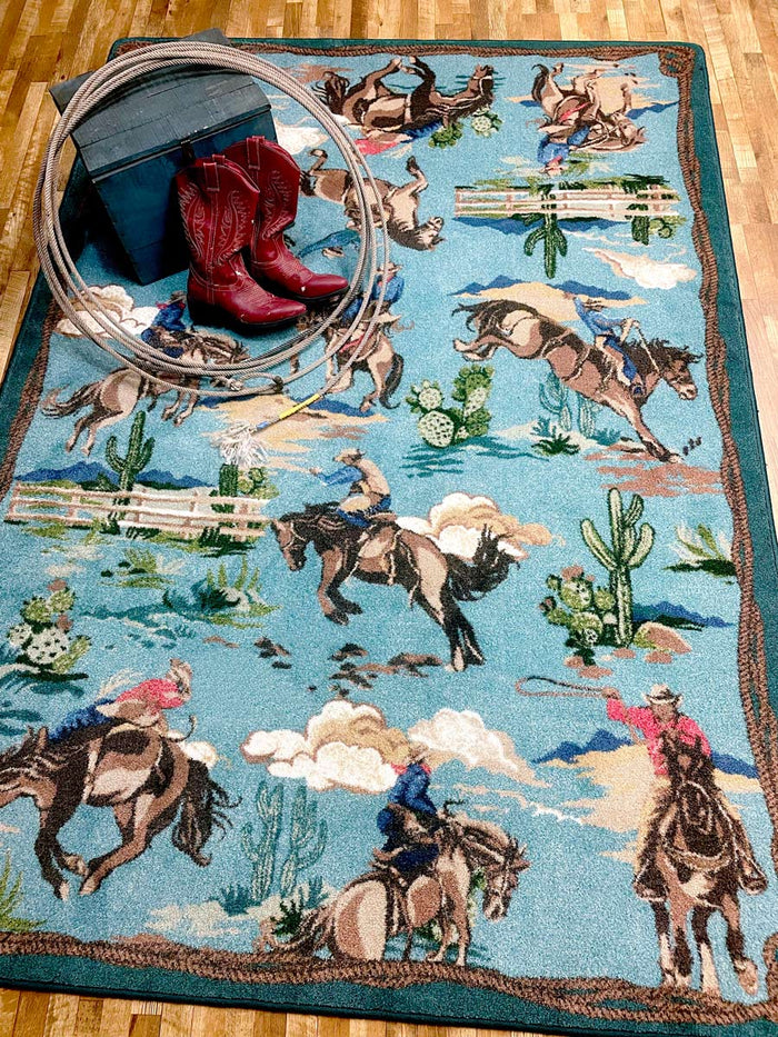 Retro Cowboy - Blue Vintage Western Rug