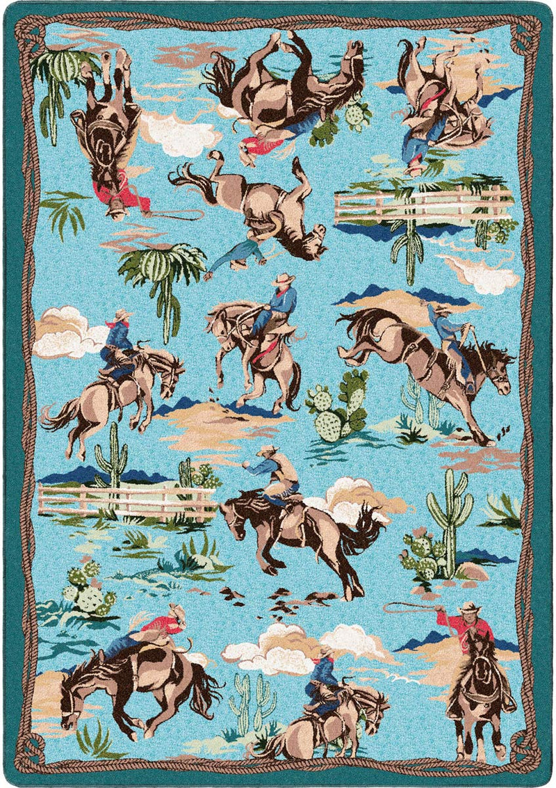 Retro Cowboy - Blue Vintage Western Rug