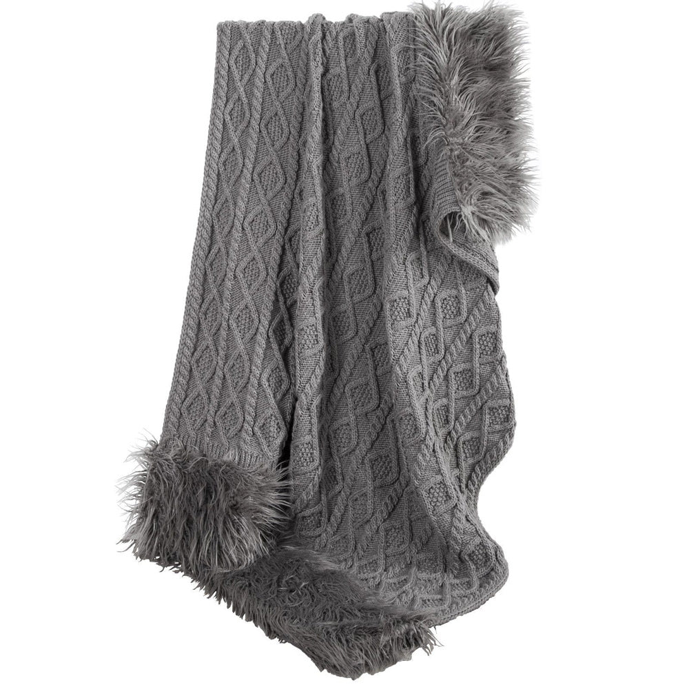 Nordic Cable Knit and Mongolian Fur throw blanket